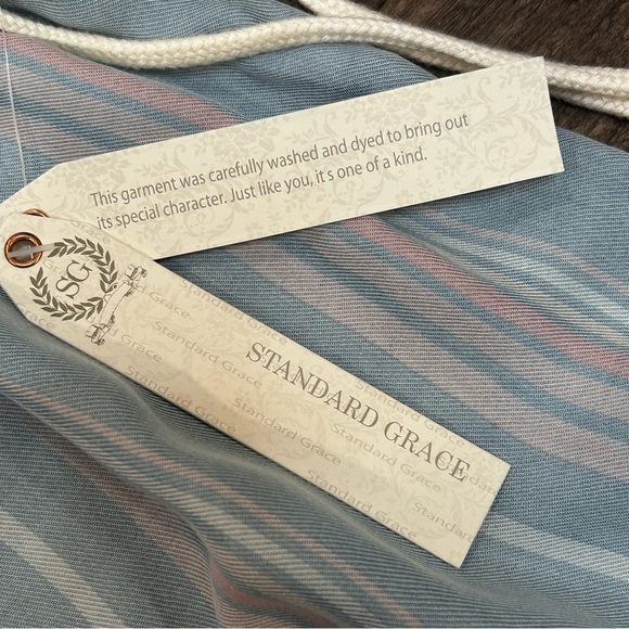 Blue & Pink Striped Off-Shoulder Embroidered Peasant Hippie Lace Up Blouse Sz S - Picture 2 of 9